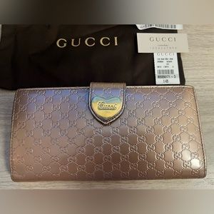 Gucci Pink Patent Guccissima Heart Wallet